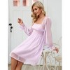 Clearlove Women's Mesh Gauze Long Sleeve Square Neck Dress High Waist A Line Ruffle Hem Flowy Casual Party Mini Dress - 3 of 4
