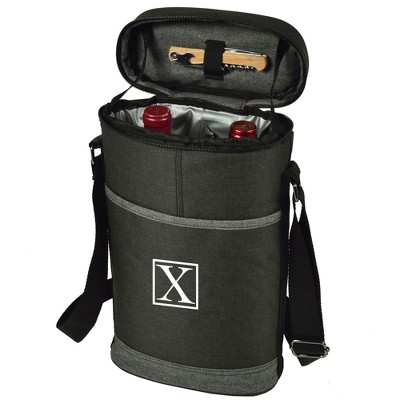 Picnic at Ascot Personalized Two Bottle Wine Cooler with Corkscrew - Charcoal