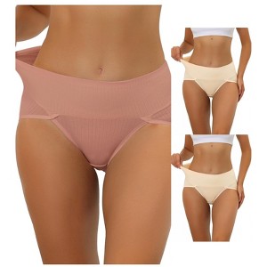 Allegra K Women's Hi-Cut Ribbed High Waist Tummy Control Available in Plus Size Briefs Multicolored - 1 of 4