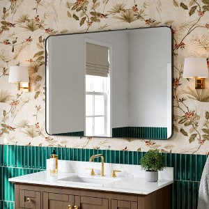 Matte Rounded Rectangle Bathroom Vanity Mirror, Over-Sink Wall Mirror with HD Tempered Glass and Anti-Rust Aluminum Frame - 1 of 4