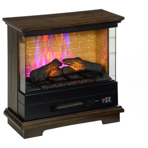 SEVOBAL Fireplace Insert Heater Mantel 3D Flame Quartz Fireplace Stove Bottom Air Outlet Fire Place Panoramic 3-Side View, Brown, 32"*15"*34" - 1 of 4