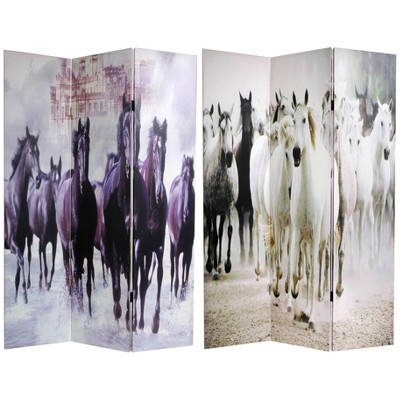 6" Double Sided Horses Canvas Room Divider - Oriental Furniture