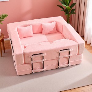 71" Plush Folding Sofa Bed with High-Density Foam, Convertible Floor Sofa - 1 of 4