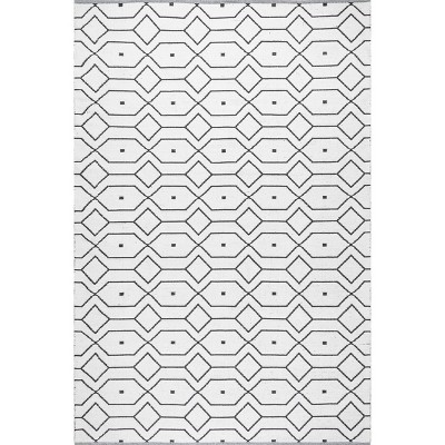 Nuloom Josie Hand Loomed Cotton Flatweave Geometric Trellis Indoor Area Rug, Off-White, 5'x8'