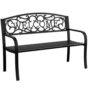 Huxxion 50" Outdoor Garden Bench, Iron Metal Frame Patio Bench with Backrest Armrests, Weatherproof Anti-Rust Outdoor Bench - 1 of 4