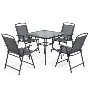 Pellebant Outdoor 5-piece Patio Dining Set Folding Chairs and Glass Table with Umbrella Hole - 1 of 4