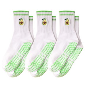 Anna-Kaci Women's 3-Pack Cotton Crew Socks with Non-Slip Grip and Embroidered Fruit and Animal Designs - 1 of 4