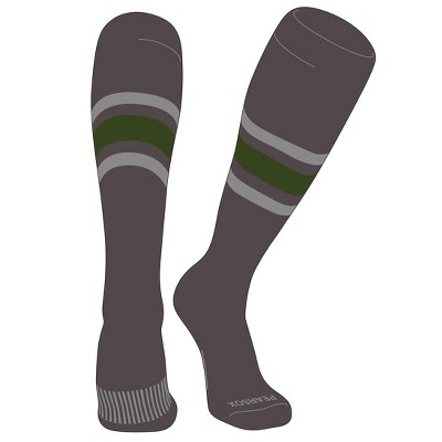 PEAR SOX Striped OTC Baseball, Softball, Football Socks (B) Graphite, Silver, Military Green