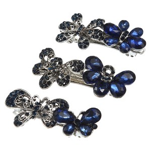 Unique Bargains Women's Bling Rhinestones Hair Clips Accessories Barrettes Hairpin Blue Black 3 Pcs - 1 of 4