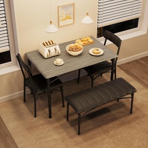 4-Piece Rectangular Dining Set - Wood Table & Upholstered Bench for Small Spaces, Kitchen/Apartment - 1 of 4