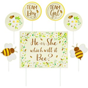 Sparkle and Bash 7 Piece Set Bee Baby Shower Decor, Gender Reveal Yard Signs with Stakes Party Supplies - 1 of 4