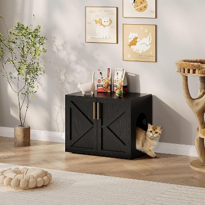 Homhougo Cat Litter Box Enclosure, Hidden Litter Box Furniture for Cats, Wooden Litter Box Enclosure Furniture, Side End Table