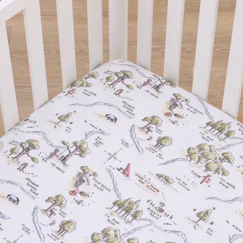 Disney Classic Winnie the Pooh Sage, Tan, and White, Map of 100 Acre Woods Super Soft Nursery Fitted Crib Sheet, 3 of 5