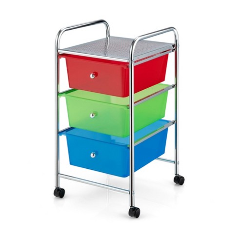 3-Drawer Cart Storage Bin Organizer Rolling w/Plastic Drawers Rainbow