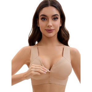 INSPIRE CHIC Women's Front Closure Full Coverage Bra Wirefree Wave Trim U Back Soft Bras - 1 of 4