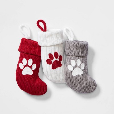 St. Nicholas Square Paw Print Christmas Stocking - Large 21" Red Knit Stocking For Pets