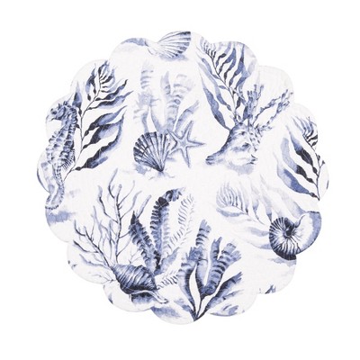 Midnight Lagoon Blue and White Quilted Round Placemats Set of 6