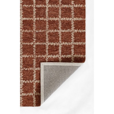 Rust and Beige Geometric Hand-Tufted Wool Rug, 5' x 8'