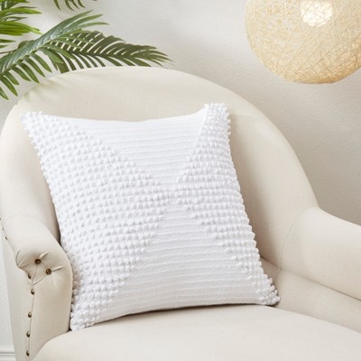 Ivory Textured Woven Diamond Cotton Throw Pillow Cover