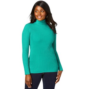 Jessica London Women's Plus Size Ribbed Cotton Turtleneck Sweater - 1 of 4