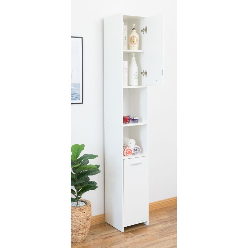 Modern White Standing Bathroom Tall Linen Tower Storage Cabinet, 2 of 6