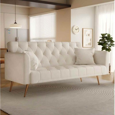 71" Velvet Convertible Sofa Bed,Retro Modern Tufted Loveseat with Adjustable Backrest for Small Living Room,Bedroom-Baofuwish
