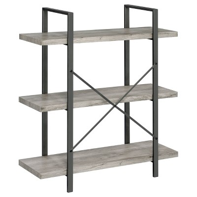 Pearl Silver Transitional 3-Shelf Bookcase in Gray Driftwood