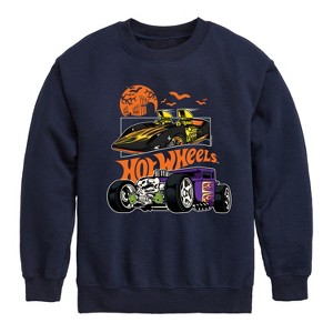 Boys' Hot Wheels Halloween Graphic Long Sleeve Fleece Sweatshirt - Navy - 4T - 1 of 4