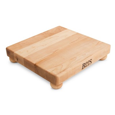 John Boos Cutting Board for Kitchen, 1.5 Inches Thick Edge Grain Square Boos Chopping Block with Wooden Bun Feet