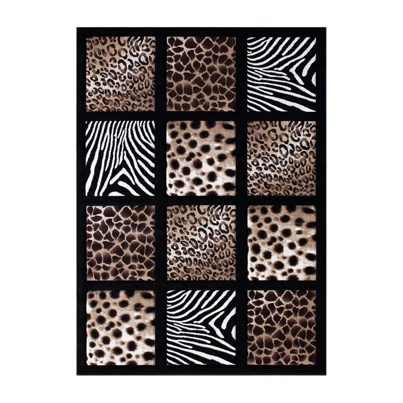 Emma and Oliver Animal Print Olefin accent Rug with Raised Cheetah, Leopard, Zebra and Giraffe Print Squares, 1 of 6