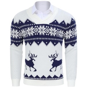 Mens Ugly Christmas Sweaters Shawl Collar Knitted Long Sleeve Pullover Jumpers - 1 of 4