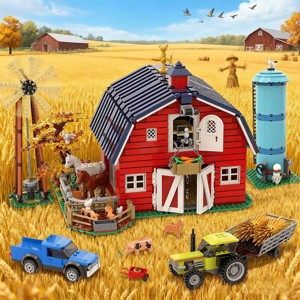1405PCS Western Farm Barn Building Set with Interactive Windmill, Tractor & Animal Playset for Ages 8+ - 1 of 4