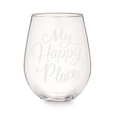 Twine My Happy Place, Etched Stemless Wine Glass, Fun Wine Gifts, Clear Finish