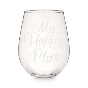 Twine My Happy Place, Etched Stemless Wine Glass, Fun Wine Gifts, Clear Finish - 1 of 2