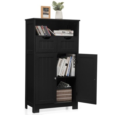 Tangkula Wooden Floor Storage Cabinet For Livingroom Bathroom Office w/Open Shelf, 2 Doors and 2 Drawers