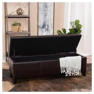 Dark Brown Faux Leather Upholstered Storage Ottoman Bench