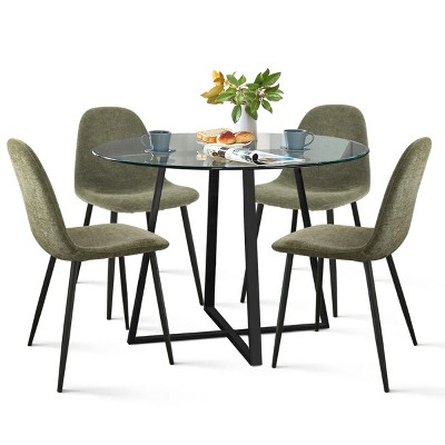 Hana + Spoon 5-piece Round Clear Glass Dining Table Set With 4 Sage