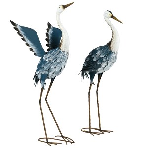 Outsunny Heron Garden Statues, 29" & 27.5" Standing Bird Sculptures, Metal Yard Art Decor, Landscape Decoration Set of 2, Blue & White - 1 of 4