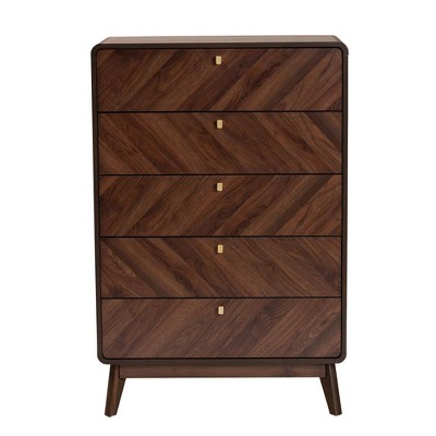 Walnut Brown Mid-Century Modern 5-Drawer Storage Chest