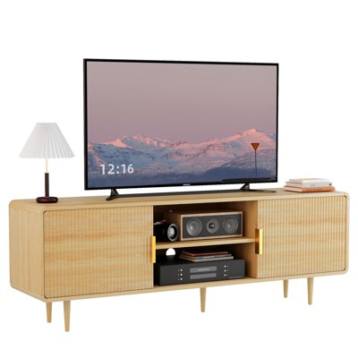 Modern Round Corner TV Stand with Storage Cabinet and Cable Managment for TVs up to 65"