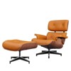 HomeRoots 28" Orange and Light Brown Tufted Genuine Leather Lounge Chair With Ottoman - 4 of 4