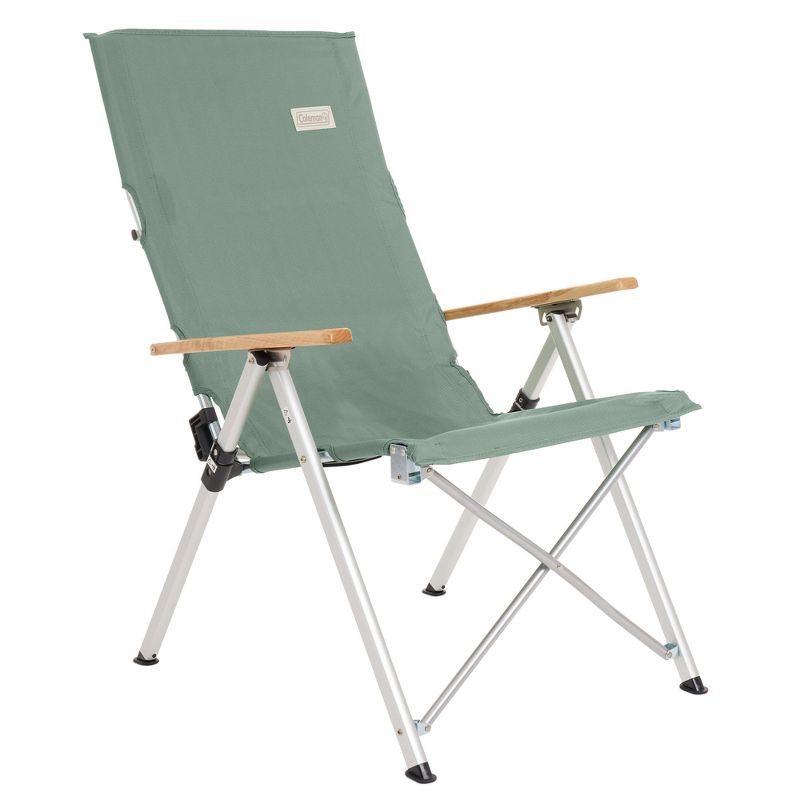 Coleman Living Collection Polyester Sling Chair for Patio and Garden with Polyester Grip, Aluminum Frame, and Natural Wood Armrests, Green, 1 of 7