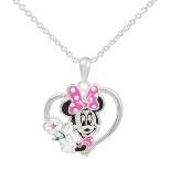 Disney Necklace, Minnie Mouse Heart Crystal Pendant, Silver Plated, 18"