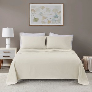 4 Pcs Elegant Oversized Cotton Flannel Sheet Sets, All Season Bedding Set, Cozy Home Textile fits Lux Bedroom Decor - 1 of 4