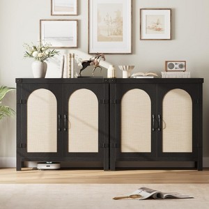 Rattan Buffet Cabinet with Storage, Sideboard with Synthetic Rattan-Accent Doors, Adjustable Shelves for Living Room Dining Room Hallway, Black - 1 of 4