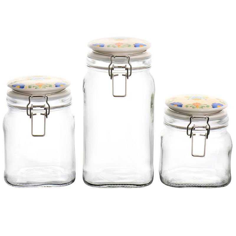 Gibson Laurie Gates California Designs Tierra 3 Piece Glass Canister Kitchen Set with Decorated Lids, 5 of 6