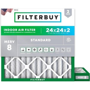 Filterbuy 24x24x2 Air Filter (2-Pack), Pleated MERV 8 Dust Defense Replacement HVAC AC Furnace Filters (Actual Size: 23.38 x 23.38 x 1.75) - 1 of 4
