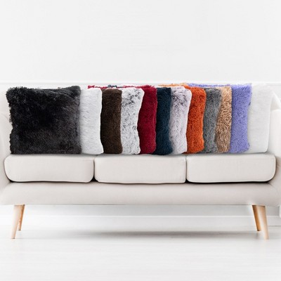 White Faux Fur Square Throw Pillow Set