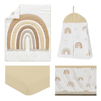 Boho Rainbow Beige and Taupe Microfiber Crib Bedding Set