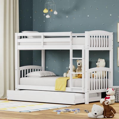 Glenwillow Home Arca Solid Wood Twin Over Twin Bunk Bed And Trundle In ...